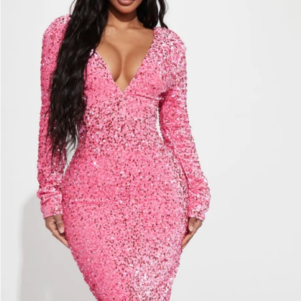 Fashion Nova Pink Sequin Long Sleeve Dress - Picture 2 of 3